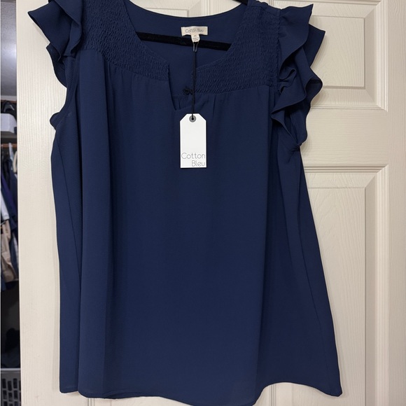 Women's Navy Ruffle Sleeve Top - Picture 3 of 4